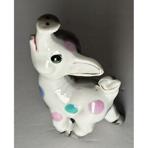 Vintage Ceramic Polka Dot Pig Figurine Japan Small Shelf Sitter Piggy Hog
